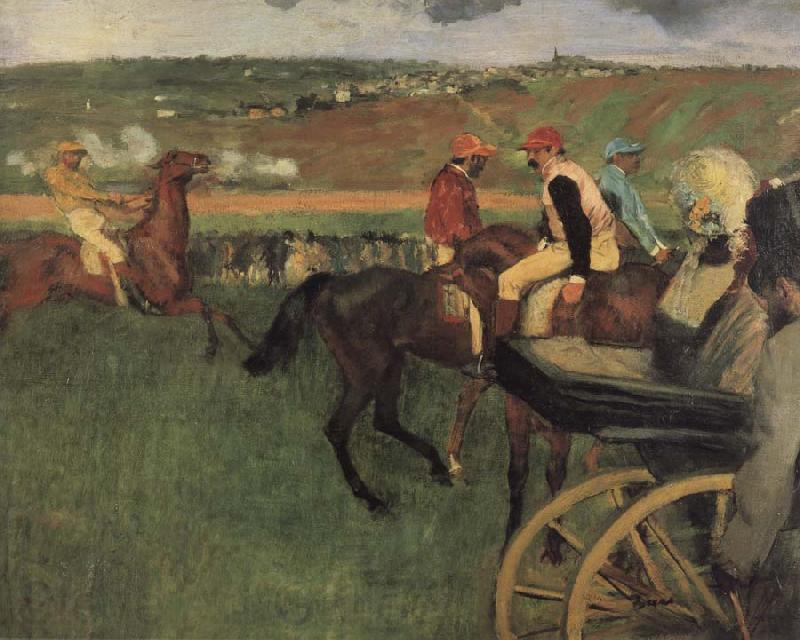 Edgar Degas On the race place Jockeys next to a carriage Spain oil painting art
